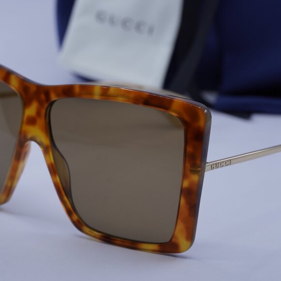 Gucci GG0434S 003 Square Sunglasses - Havana/Gold/Brown - Picture 2 of 10